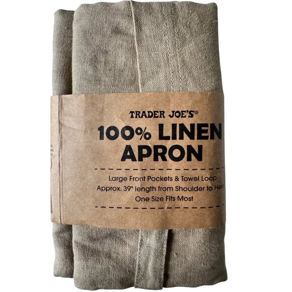 Trader Joes 100% Linen Apron Tan Pinafore Cross-back Over The Head OSFM Cooking - Picture 2 of 10